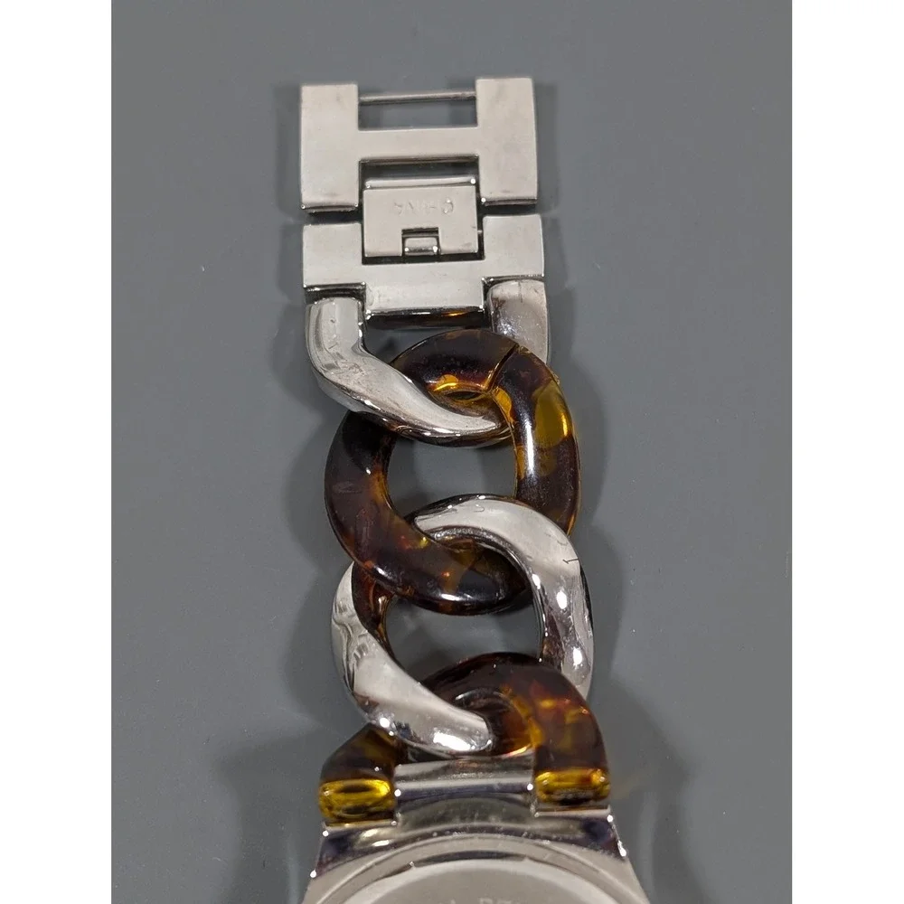 Women's Silver Tone Tortoise Link Watch Oversized Curb Chain Bracelet‎ 7
